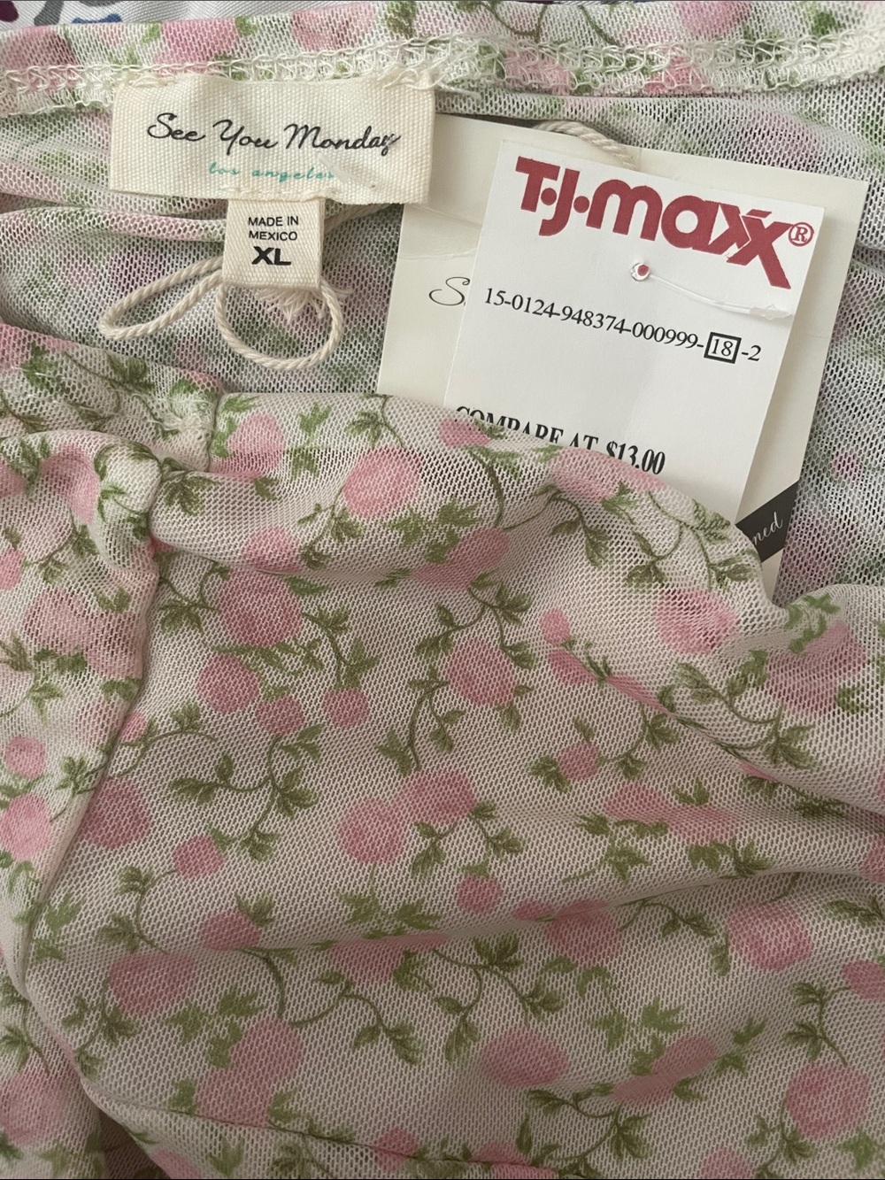 See You Monday pink floral tube top with ruffle hem, size XL - Picture 3 of 3
